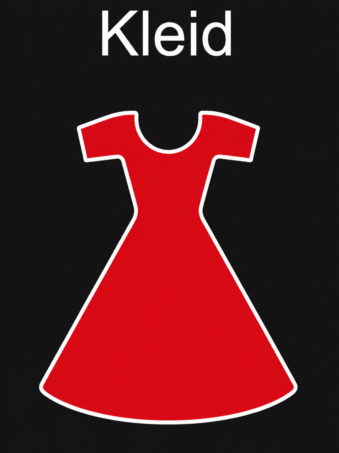 Rotes Kleid als einfache Illustration mit der Beschriftung „Kleid“